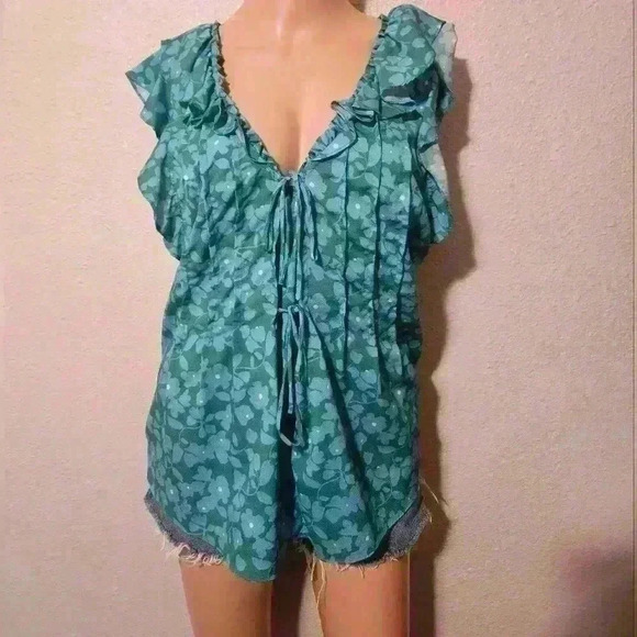 Derek Lam CollectiveBlue Floral Tie Top S - Picture 3 of 7